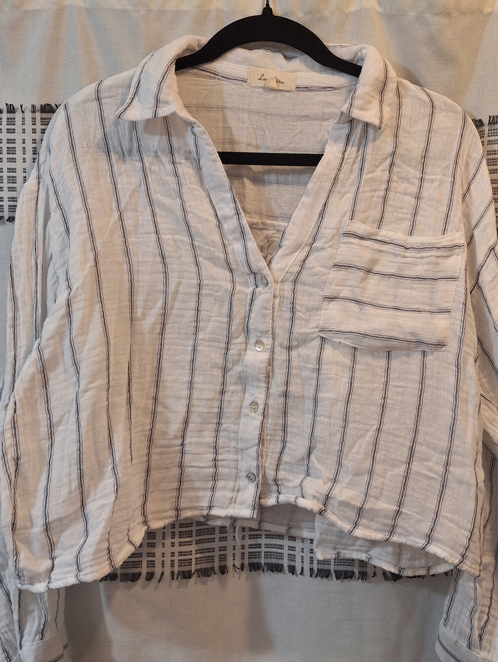 Light Striped Cropped Button-Front Women's Top